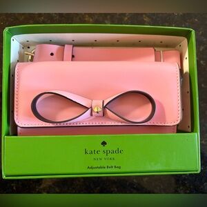 Kate Spade Bow Belt Bag  Pink Leather Logo Women's S/M  NIB MSRP $108 designer